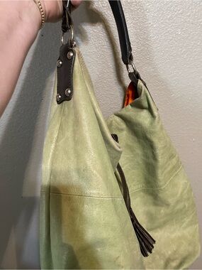 Light Green Leather Hobo with Tassel Shoulder Strap